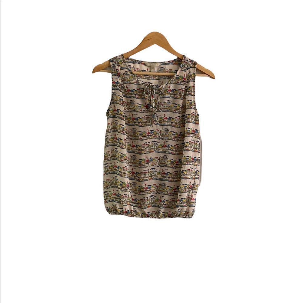 Banana Republic Blouse Sleeveless Semi Sheer Red White Blue Graphics Women’s Sm